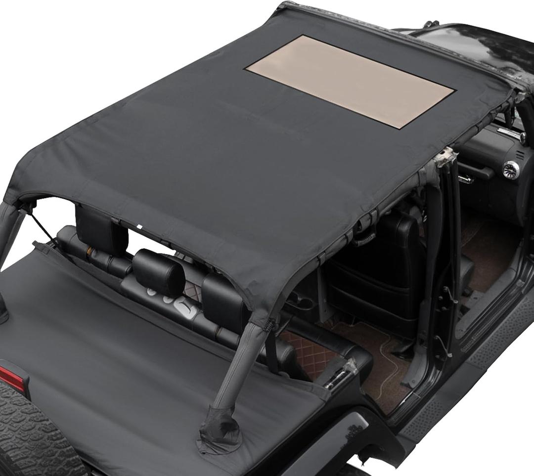 JOYTUTUS Waterproof Sun Shade Top for Wrangler JK 4-Door (2007-2018) All-Weather Protection, UV Block, Rainproof & Noise Reducing Soft Top Cover
