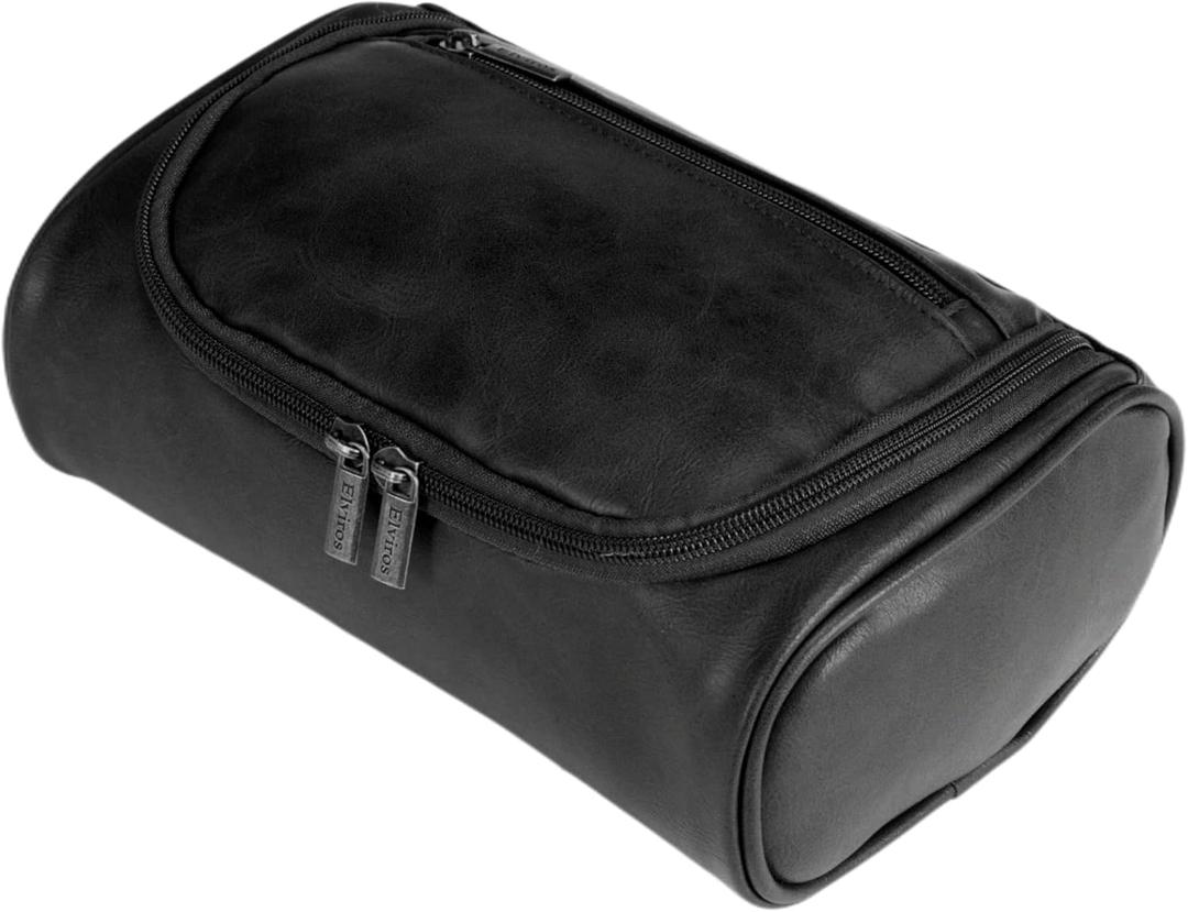 Personalized Small Toiletry Bag for Men,Premium Quality Durable and Stylish Travel Organizer for Travel, Grooming and Personal Care,Waterproof Leather Dopp Kit Gift for Father's Day (Black)