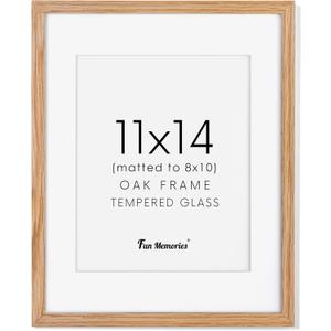 11x14 Picture Frame, Solid Oak Wood 11"x14" Photo Frame, 11 x 14 Frame for Wall, 11 x 14 Picture Frame With Mat for 8x10, Real Tempered Glass, 11 by 14 Wood Frame (Natural Oak Color, 1 Pack)