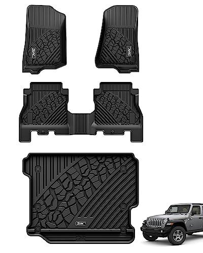 3W Floor Mats&Cargo Liner Fit for Jeep Wrangler JL 2018-2025 2026 Unlimited 4-Door Sahara Willys Rubicon Without Subwoofer (Non JK or 4XE) All-Weather TPE Floor Liner and Trunk Full Set Car Mats