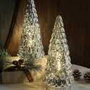 SHMILMH Silver Mercury Glass Christmas Tree, Small Tabletop Christmas Tree with Light, Battery Operated Mini Xmas Tree for Fireplace Bathroom Decor 10", Set of 2