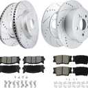 Brake Kit for 2012-2017 Toyota Camry, 2013-2018 Avalon, Lexus ES350 ES300h Drilled And Slotted Geomet-Coated Disc Brake Rotors 2014 2015 2016 2017 Ceramic Brakes Pads Front And Rear Replacement