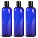 MountainLeaf 3 Pack 16 oz Plastic Empty Bottles with Black Press Disc Caps for Shampoo, Lotion, Hand Sanitizer, Dish Soap Etc., Refillable, BPA Free, Made in U.S.A (Blue bottle)
