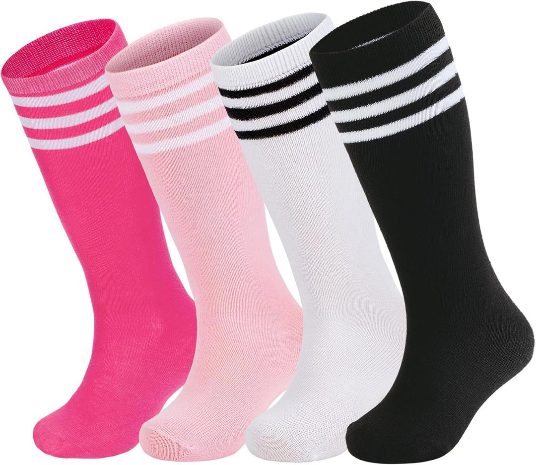 Zando 4 Pairs Kids Soccer Socks Baseball Softball Youth Athletic Boys Girls Knee High Socks