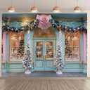 7x5ft Christmas store backdrop photography winter snow Christmas tree pink flowers girl portrait photo background new year wallpaper banner decoration Photozone