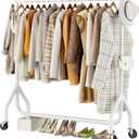 Clothes Clothing Rack, Rolling Heavy Duty Clothes Rack Load 420 LBS With Wheels, Metal Clothes Rack for Hanging Clothes, Portable Standing Clothes Garment Rack, White,48 inches
