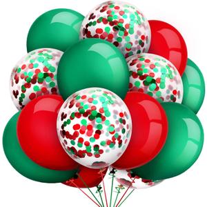 80 Pieces Christmas Balloons Set Confetti Latex 12 Inch Decorative Balloons for Christmas Birthday Baby Shower Wedding Supplies, Red and Green