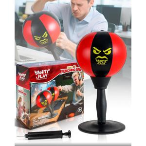 Desktop Punching Bag with Double Suction Cup Base for Stress Relief, Upgraded Spring & Durable Tabletop Boxing Ball for Office or Home, Fun Gift for Men, Women & All Ages (Black/Red)