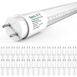 Sunco 30 Pack T8 LED Bulbs 4 Foot, 48 Inch Tube Light Bulbs Fluorescent Replacement, Single or Double Ended Hybrid Type A+B, 2400 LM, 20W, 5000K Daylight, Clear Lens ETL.