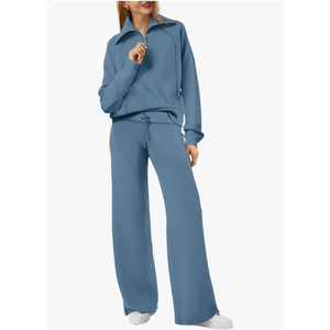 XIEERDUO Lounge Sets For Women 2024 Half Zip Sweatshirt And Wide Leg Sweatpant 2 Piece Outfits Sweatsuit Tracksuit, M size