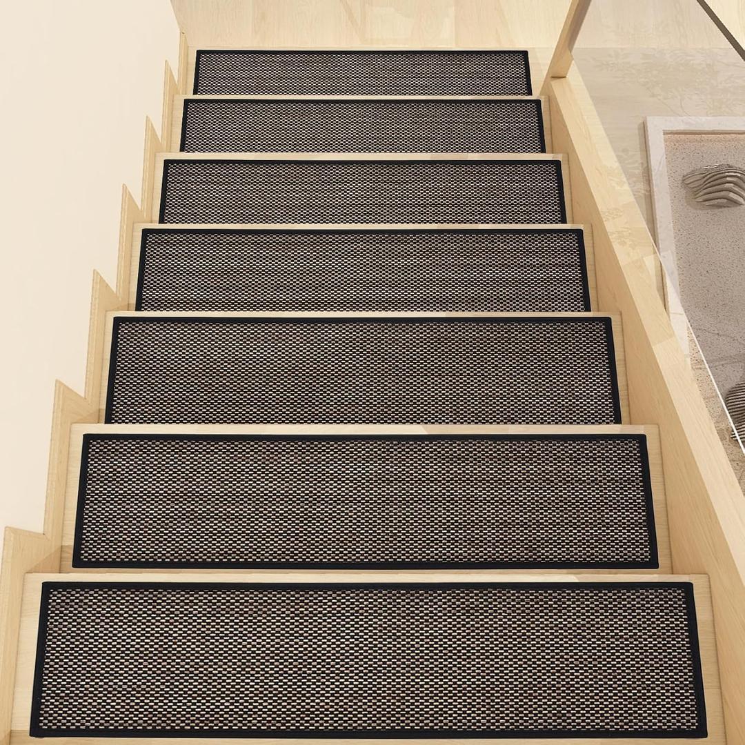 Stair Treads Non Slip, Rubber Backing Stair Treads for Wooden Steps, 15 PCS Thicken Linen Carpet Stair Runners Indoor for Kids Elders and Pets, No Residue Stair Carpet Treads, 8"x30", Black