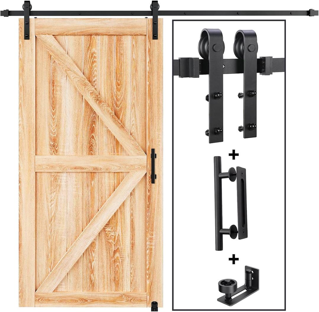 8 FT Sliding Barn Door Track and Handle Hardware Kit,Basic J Pulley,Slide Smoothly Quietly,Easy Install (8FT Track Kit for 40"~48" Wide Single Door)