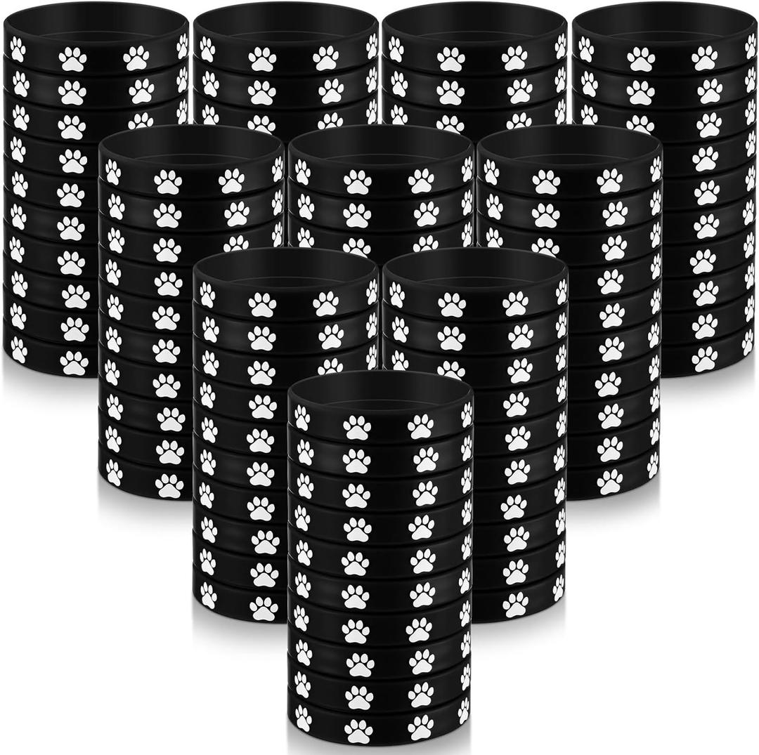 Soulchen 100 Pcs Paw Print Silicone Bracelets Dog Paw Print Rubber Wristbands for Birthday Puppy Animal Decorations Goodie Bag Party Favor Stuffers Silicone Bracelets (Black)