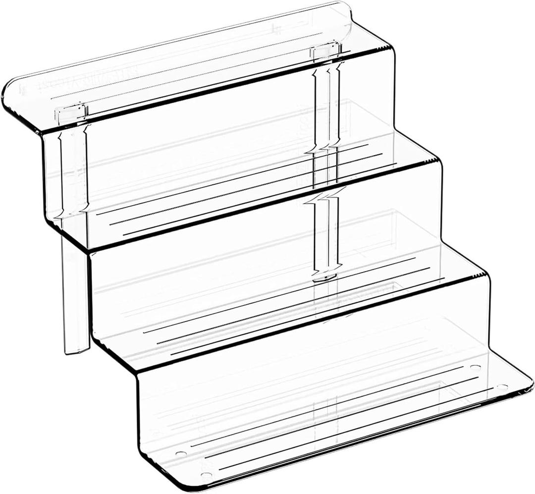 4 Tiered Stands for Display,4MM Thick and Durable,2 "Wide Clear Acrylic Risers Table Display Stand for Perfume Organizer,Cupcake Stands,Figurine Display,Makeup Display and Toy Funko Pop Display,1 Pack