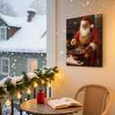 APJYM Christmas Baking Santa Claus Wall Art, Christmas Kitchen Decor, Vintage Holiday Winter Santa Baker Canvas Wall Art for Home Kitchen Dining Room Bakery, 11x14 Inches Framed (RESD18)