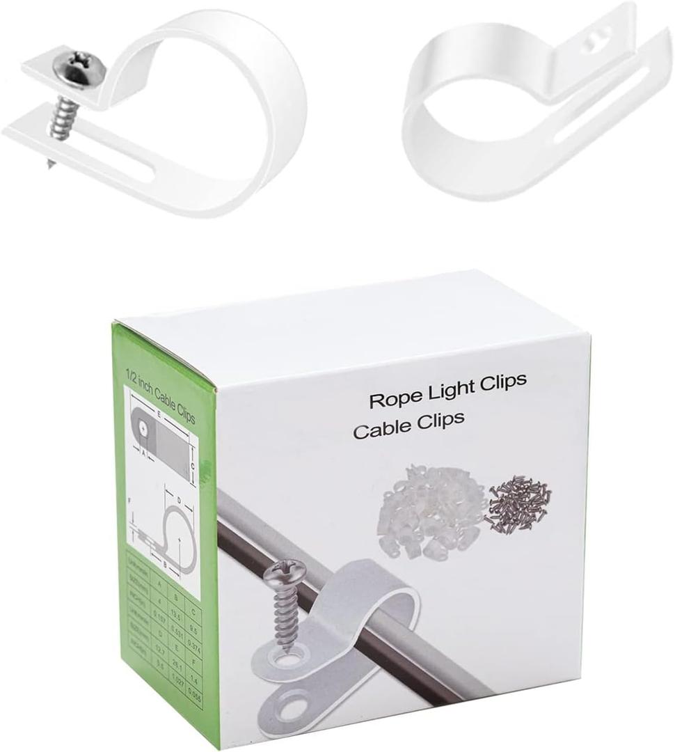 50 Pack 3/4 inch Rope Light Clips with Stainless Steel Screws, Plastic Cable Clips Wire Clamp for String Lights, Christmas Light Clips Cable Wire Clamp, P-Type Mounting Clips (50 Pack 3/4 Inch)