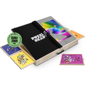 Puzzle Ready Puzzle Board with Tilting Drawers & Cover Mat - 1500-Piece Wooden Jigsaw Puzzle Table - 36 x 27 Portable Board with 3 Tilting Angles & Felt Working Surface