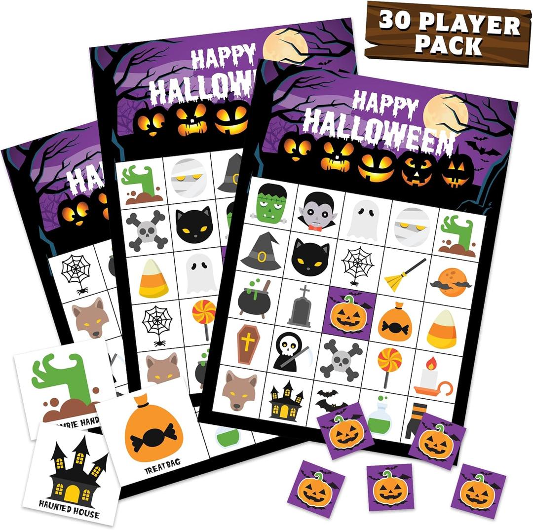 Halloween Games For Kids Party - Halloween Bingo Game For Kids With Up To 30 Players - Halloween Party Games - Halloween Crafts - Fun Spooky Activity For Families, Classroom Parties, Community Events