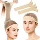 Fandamei Wig Cap, Hair Net for Wigs, 30 CM Large Mesh Wig Cap for Long Hair for Women, Nylon Hair Net Non Slip for Halloween Rave Party Cosplay-Light Brown 2 PCS