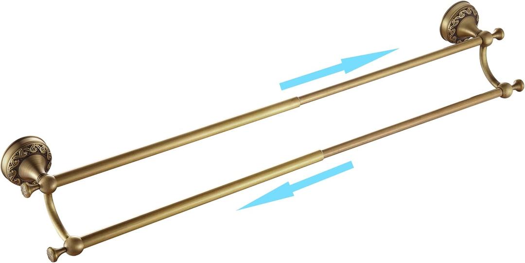 Leyden Brass Double Towel Bar,Adjustable Towel Rack Holder Antique Bathroom Accessories Wall Mount Vintage