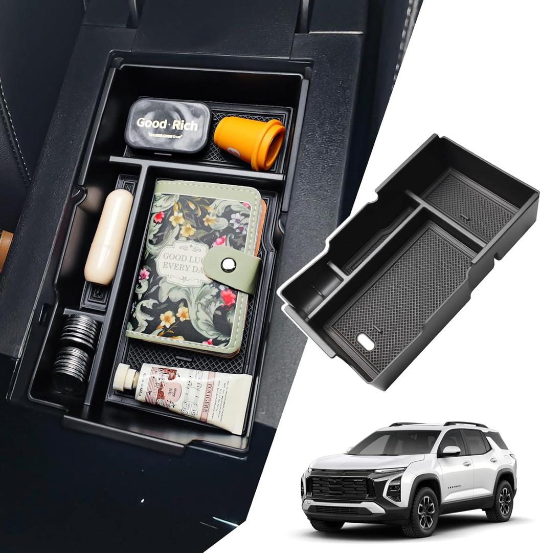 Center Console Organizer Compatible with Chevy Equinox 2025 2026 Interior Accessories, Middle Armrest Storage Box Dual-Layer Compartment Tray for 25-26 Equinox LT/RS/ACTIV (NOT for EV)