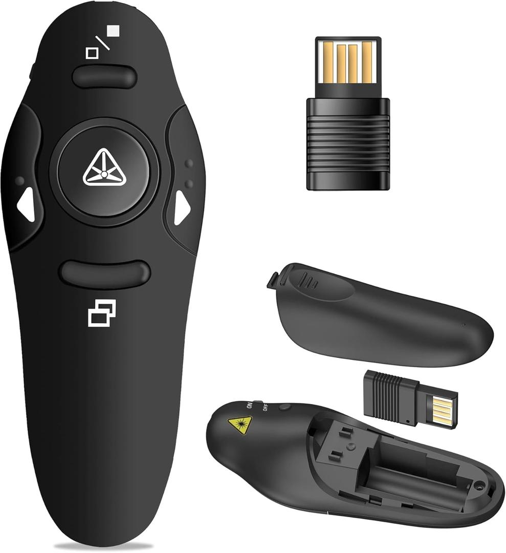 Presentation Clicker Wireless Presenter Remote USB Control Powerpoint PPT Clicker, Laser Pointer RF 2.4GHz Presenter Remote Google Slide Advancer Powerpoint Clicker for Computer/Laptop/Mac/Keynote (A-Red Light)