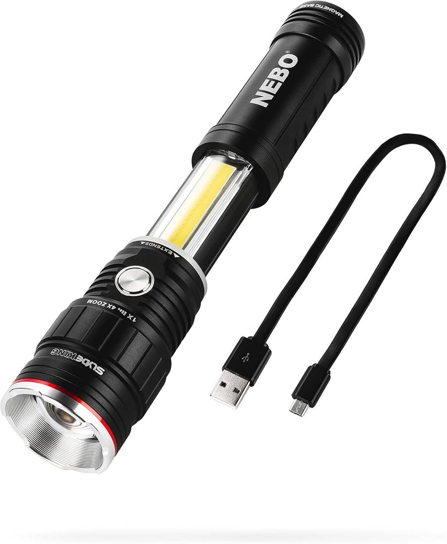 NEBO SLYDE KING Flashlight | High Lumens, Rechargeable COB Work Light & LED Flashlight, Waterproof, Magnetic Base, Great for Camping & Hunting, Includes Charging Cable