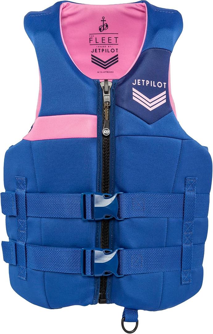 Jetpilot Fleet Neoprene Dual Coast Guard Approved Life Jacket PFD (Navy/Pink, S/M)
