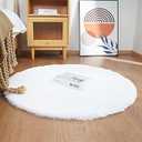 Ghouse Faux Rabbit Fur Round Rug 3ft White Round Rugs for Bedroom Decor Fluffy Area Rugs for Living Room, no-Shedding Carpet Sheepskin Washable Rug Rome Decor