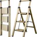 Step Ladder 3-Step Champagne Gold Finish Aluminum Folding Step Ladders,Anti-Slip Max 330 lbs