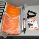 Snow Pusher, 24-inch Wide Snow Shovel for Driveway, Snow Removal Tool for Car Garage, Sidewalks and Doorways, Snow Pusher Shovel with Ergonomic Grip and Aluminum Strip, Orange