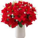 14'' Poinsettias Artificial Christmas Flowers for Outdoors,12 Bundles Mixed Fake Red Silk Flowers Faux Plastic Plants UV Resistant for Home Garden Porch Patio Outdoor Indoor Decor