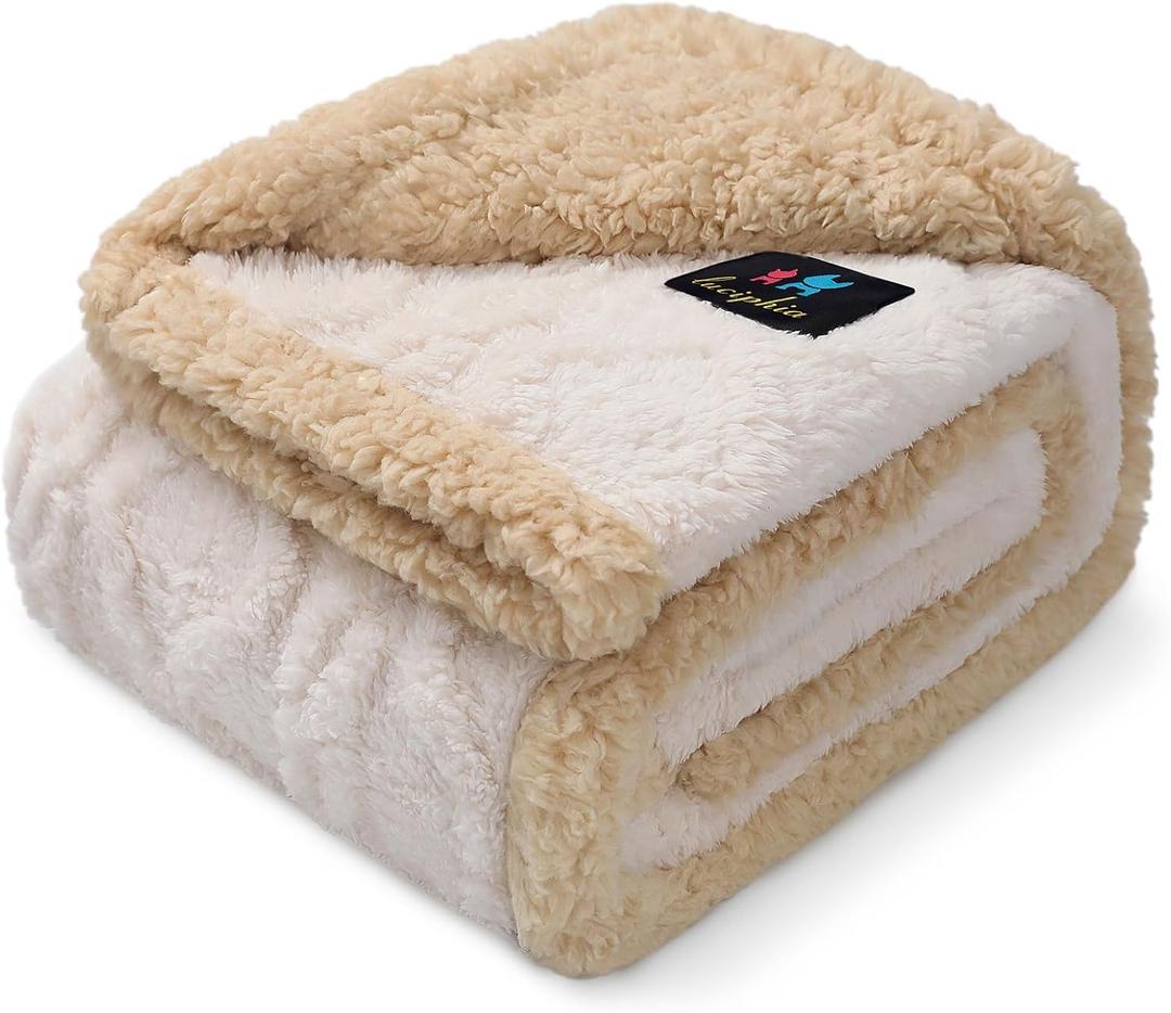 Luciphia Waterproof Pet Blanket, Liquid Pee Proof Dog Blankets for Sofa Bed Couch, Reversible Sherpa Fleece Furniture Protector Cover for Small Medium Large Dogs Cats,Beige-Thicken Medium57" x 40"