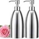 2 Pcs 16.9 Oz/500 ml Stainless Steel Soap Dispenser Dish Soap Dispenser for Kitchen Sink Rust Proof Leak Proof Pump Bottle for Bathroom Countertop Hand Lotion Shampoo Body Wash