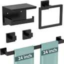 5-Pieces Matte Black Bathroom Hardware Accessories Set, 24 Inch Stainless Steel Towel Racks for Bathroom, Towel Bar Set Towel Ring Coat Hook and Toilet Paper Holder with Shelf Wall Mounted