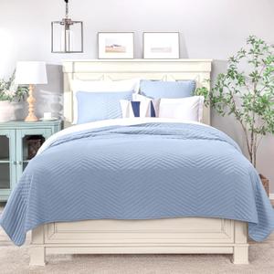 Elegant Life Blue Label Collection Lightweight Microfiber Embroidery Bedding 3 Piece Quilt Set with 1 Quilt and 2 Pillow Shams, Queen Size Quilt 90 x 92/1+Shams 20 x 26/2, Blue Color