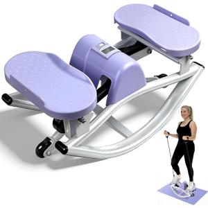 Rock Stepper Side to Side Low Impact Stair Stepper, Side Steppers for Exercise at Home with Resistance Bands & Non-Slip Mat  Exercise Step Balance Board Workout Equipment for Apartment & Living Room (Purple)