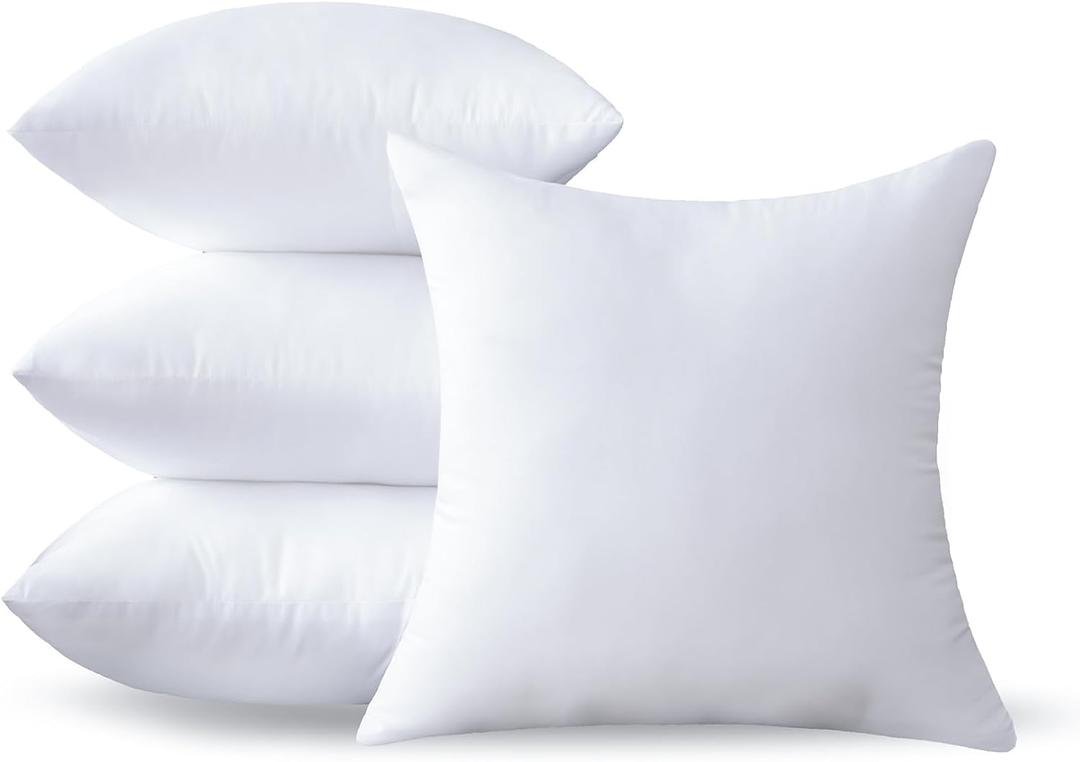 18 x 18 Pillow Inserts Set of 4 - Premium Soft and Fluffy 18 Inch Medium Sofa Decorative White Square Throw Pillow Inserts Stuffing for Living Room Couch and Bedroom Interior Cushions