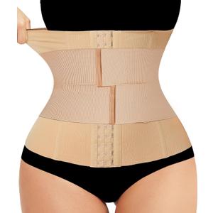 LODAY Waist Trainer Corset Shapewear Tummy Control Body Shaper Waist Cincher for Women Postpartum Belly Band Wrap (Large, Beige(adjustable Belt,hook))