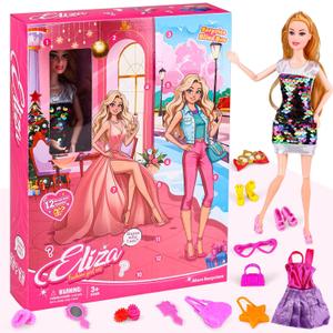 Advent Calendar, 12 Surprise Accessories Including Fashion Doll Clothing Glasses Hand Bags & High Heels, Advent Calendar 2025 for Girls Ages 4-7, Holiday Party Birthday Christmas Gifts