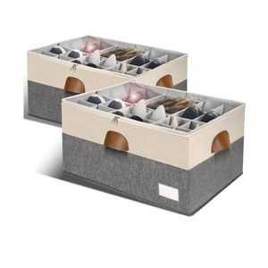 Shoe Organizer for Closet, Foldable Shoe Storage Bins with Clear Cover, Space Saving Shoes Holder with 4 Handles, Large Adjustable Shoe Box Storage Containers, Fits 12-24 Pairs, 2 Pack, Beige