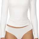 Sunzel Long Sleeve T Shirts for Women with Crew Neck, Double Lined Tops Slim Fit Basic Tee, Casual Undershirt Outfits (White)