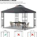 10x10 FT Gazebo Replacement Top, Canopy Replacement Cover Double Tiered for Outdoor BBQ Roof Cover Grill Shelter (Dark Gray)