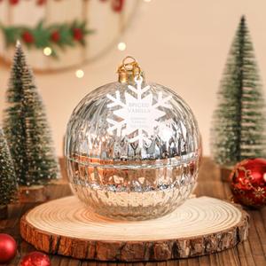 Christmas Ball Candle, Spiced Vanilla Scented Candles, Silver Mercury Glass Craft Candle Gift, Xmas Gift, Round Candles Table Decorations Housewarming Gifts for Christmas Winter Holiday
