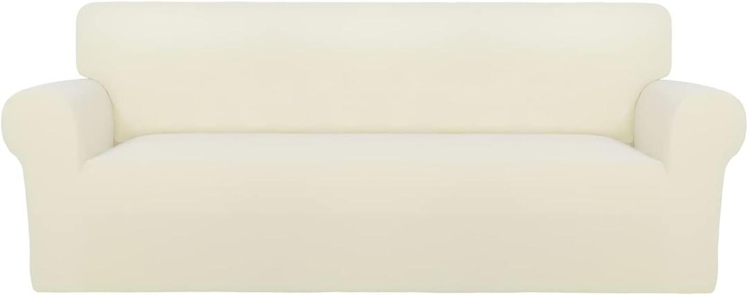 PureFit Super Stretch Sofa Slipcover  Spandex Non Slip Soft Couch Sofa Cover, Washable Furniture Protector with Non Skid Foam and Elastic Bottom for Kids, Pets Sofa, Ivory (Large)