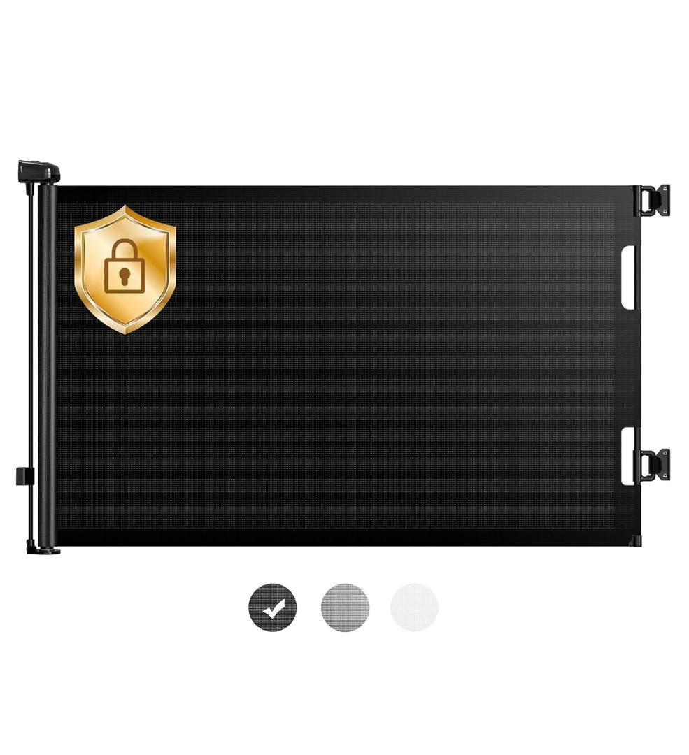 HAMOPY Retractable Baby Gates, 33" Tall, Extends up to 71" Extra Wide Baby Gate, Durable Auto-Lock Mesh Dog Gate, Pets and Child Safety Gates for Stairs, Doorways, Hallways, Indoor, Outdoor(Black)