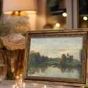 Vintage Gold Framed Landscape Wall Art Vintage River Painting Canvas Prints Landscape Wall Decor Countryside Painting Style Poster Print Artwork for Living Room Bedroom Home Decoration