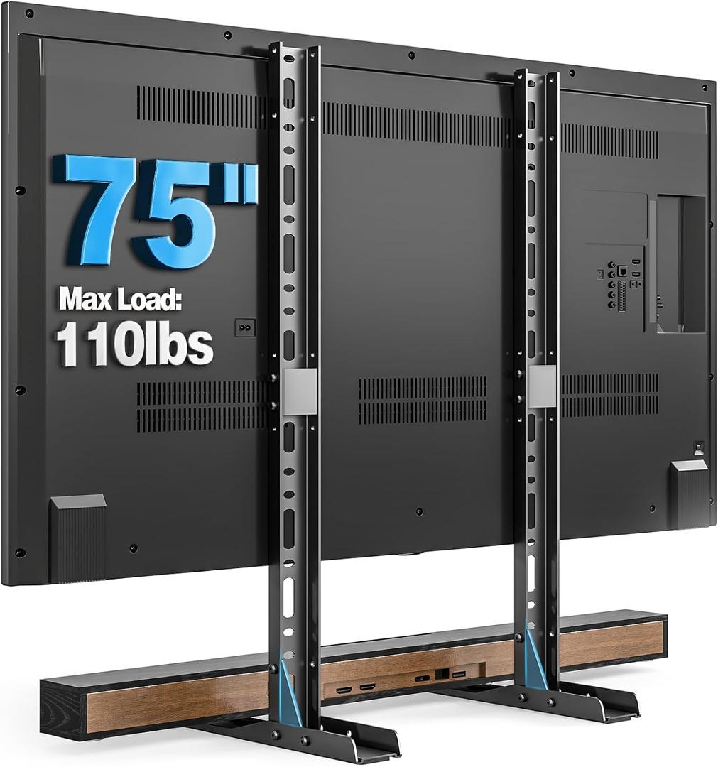 YOMT Universal Table Top TV Stand for 20-75 Inch Flat Curved TVs, Height Adjustable TV Legs with Cable Management, Great Load-Bearing Replacement TV Base Holds up to 110lbs, Max VESA 800x600mm, Black