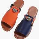 GORGLITTER Women's Glitter Rhinestone Flat Sandals Colorblock Dressy Comfortable Open Toe Slip On Summer Slides Shoes Size 8