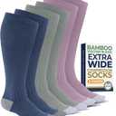Pembrook 3 Pairs Plus Size Compression Socks Wide Calf - Bamboo Viscose Compression Socks for Women Wide Calf (XX-Large, Light Green/Light Blue/Rose - 3 Pairs)